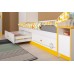 Детская кровать с ящиками, полками и тумбой Альфа цвет солнечный свет/белый премиум