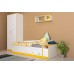 Детская кровать с ящиками, полками, шкафом и тумбой Альфа цвет солнечный свет/белый премиум