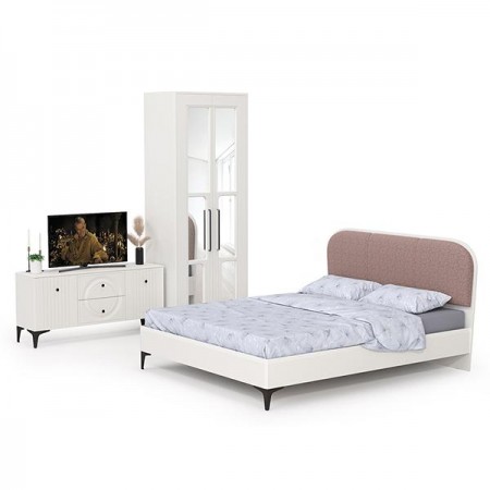 Гарнитур спальный с ТВ-тумбой и шкафом и кроватью с мягкой спинкой Валенсия № 42  