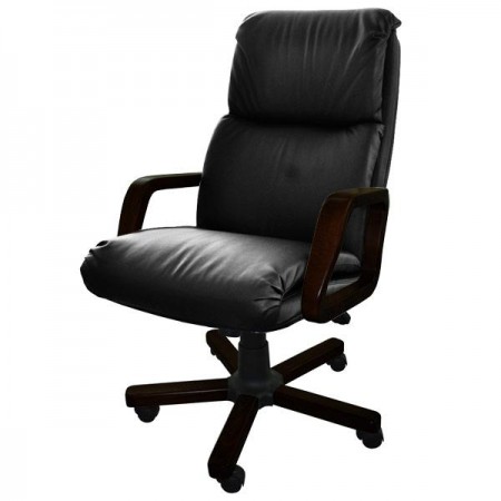 Кресло Надир 1Д кожа люкс, цвет чёрный, высокая спинка, крестовина и подлокотники дерево палисандр - арт. 9391251