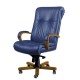 Кресло директора Алекс 1Д эко-кожа, цвет синий, высокая спинка, крестовина и подлокотники дерево светлый орех