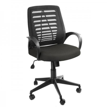 Кресло с подлокотниками Глория ткань В14, цвет чёрный, пластмассовая спинка обтянутая чёрной сеткой - арт. 9391067