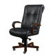 Кресло директора Алекс 1Д эко-кожа, цвет чёрный, высокая спинка, крестовина и подлокотники дерево тёмный орех