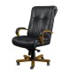 Кресло директора Алекс 1Д эко-кожа, цвет чёрный, высокая спинка, крестовина и подлокотники дерево светлый орех