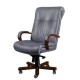 Кресло директора Алекс 1Д эко-кожа, цвет серый, высокая спинка, крестовина и подлокотники дерево тёмный орех