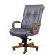 Кресло директора Алекс 1Д эко-кожа, цвет серый, высокая спинка, крестовина и подлокотники дерево светлый орех