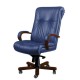 Кресло директора Алекс 1Д эко-кожа, цвет синий, высокая спинка, крестовина и подлокотники дерево тёмный орех