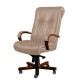 Кресло директора Алекс 1Д эко-кожа, цвет бежевый, высокая спинка, крестовина и подлокотники дерево вишня