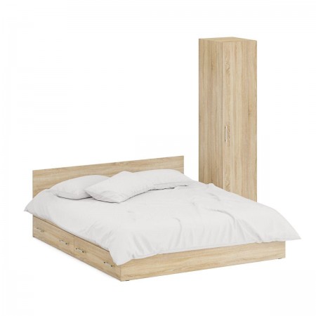Двуспальная кровать с ящиками 1800 с пеналом Стандарт цвет дуб сонома