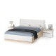 Кровать с подъёмным основанием и двумя прикроватными тумбами Муссон цвет белый/дуб эндгрейн элегантный/кожзам белый
