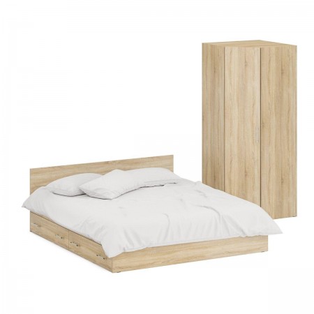 Двуспальная кровать с ящиками 1800 с угловым шкафом Стандарт цвет дуб сонома