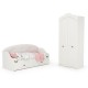Кровать детская с мягкой спинкой с ящиками со шкафом Роуз цвет белый с тиснением поры дерева/ясень ваниль - арт. 1023659