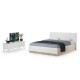 Кровать Муссон с подъёмным основанием и ТВ Тумбой Спейс 13.64 цвет дуб эндгрейн элегантный/искусственная кожа белая/белый/МДФ белый глянец