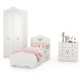 Роуз кровать с ящиками 11.27 со шкафом и комодом цвет белый с тиснением поры дерева/ясень ваниль