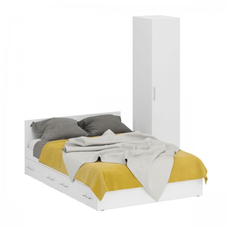 Двуспальная Кровать белая с ящиками 1400 с пеналом Стандарт цвет белый