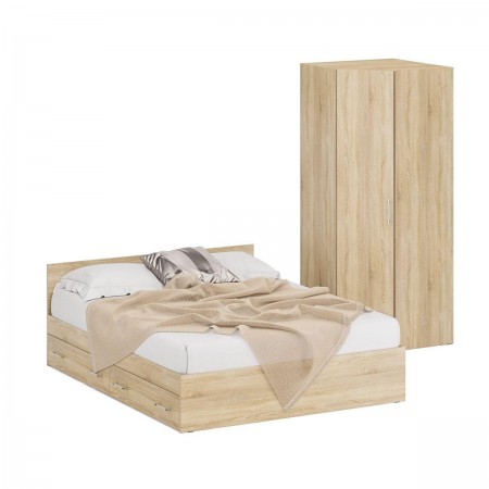 Двуспальная кровать с ящиками 1600 с угловым шкафом Стандарт цвет дуб сонома