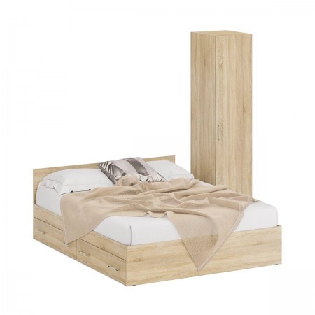 Двуспальная кровать с ящиками 1600 с пеналом Стандарт цвет дуб сонома