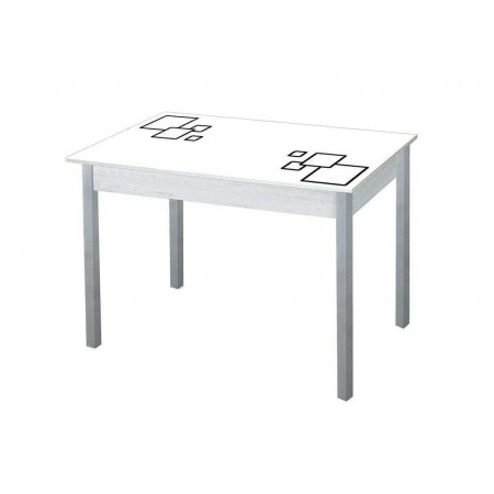 Альфа фотопечать стол обеденный раздвижной / квадраты на белом/бетон/металлик 
