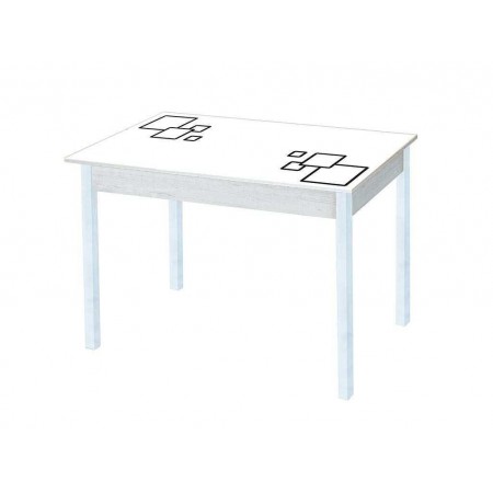 Альфа фотопечать стол обеденный раздвижной / квадраты на белом/бетон белый/белый 